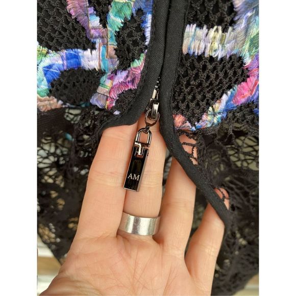 Alberto Makali New York Black Lace Multicolor Zipper Dress Size Small, MSRP $486 - Picture 3 of 14